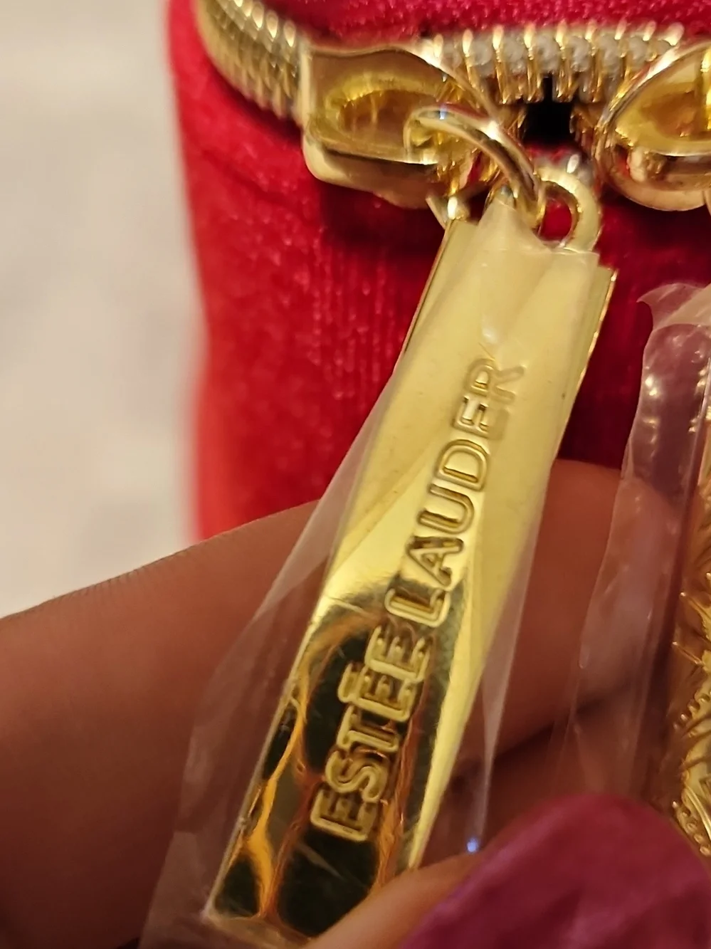 Estee Lauder Red Velvet Bow Cosmetic Case with Gold Hardware